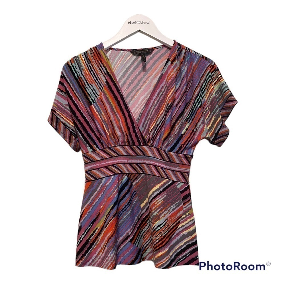 BCBG Max Y2K Bright Multi Color V neck Blouse | Size XS